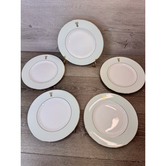 Wedgwood Vera Wang 9” Green Pineapple Gold Trim Accent Salad Plate-Set Of 5 - Picture 2 of 9